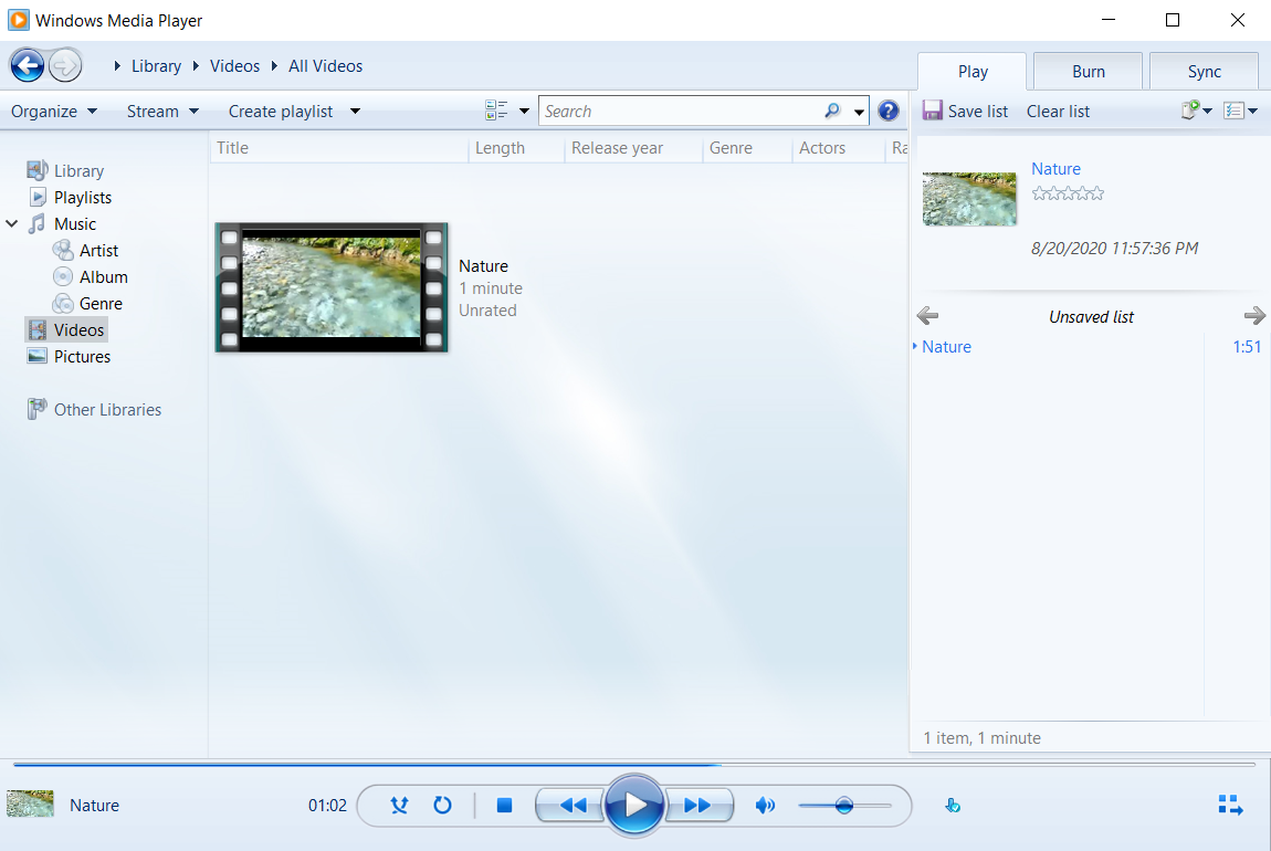 Windows Media Player for playing video formats