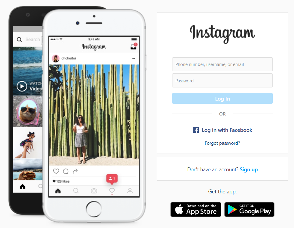 Login form on Instagram