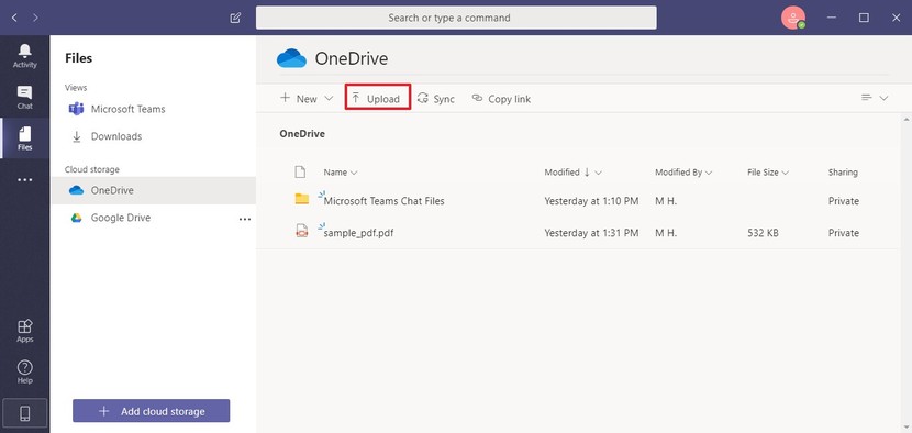 upload files to Microsoft Teams directly without sharing