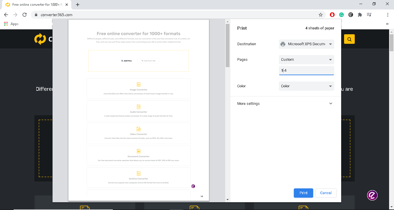 how to print a website - chrome step 4