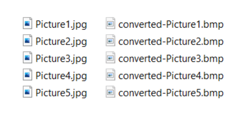 JPG and converted BMP files