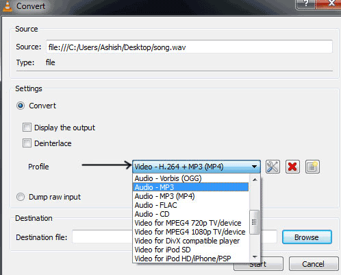 How to convert M4A to WAV using VLC: Step 6