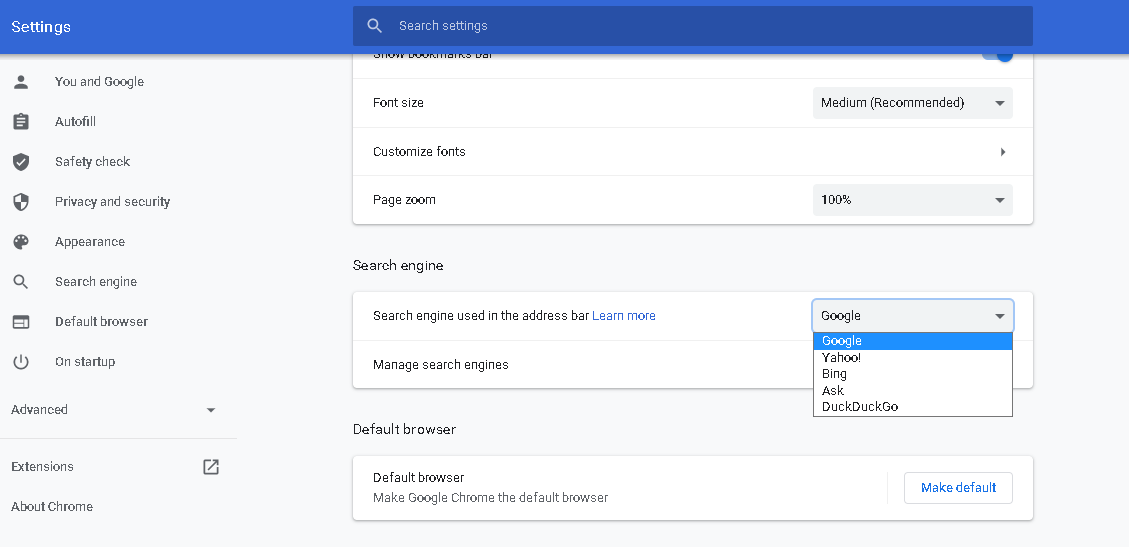 how to change search engine on Chrome - step 5