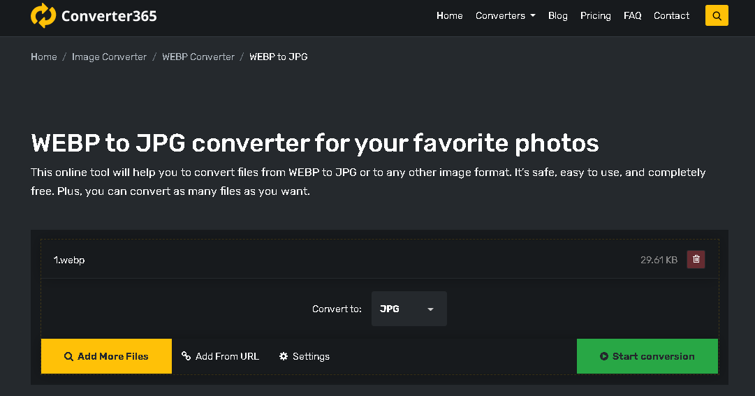 How to convert WebP to JPG online - converter365