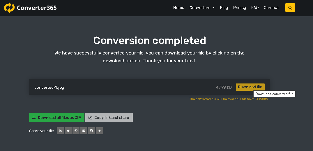 How to convert WebP to JPG online - converter365 step 3