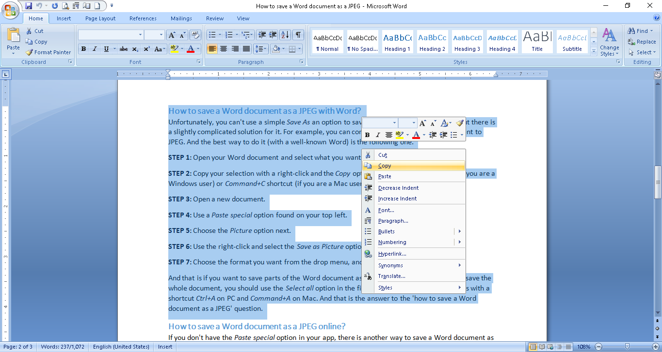 how to save a word document as a jpeg - word step 2