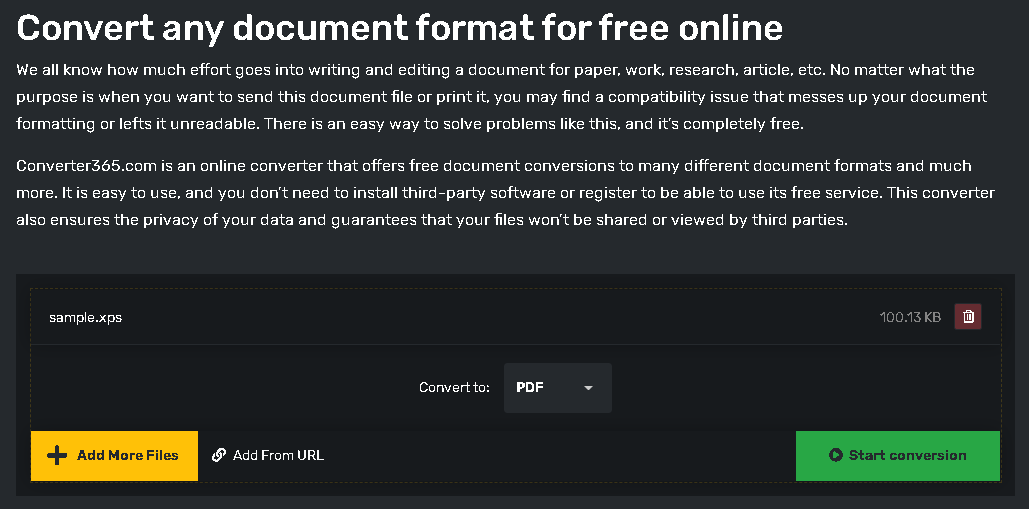 how to convert XPS to pdf step 1