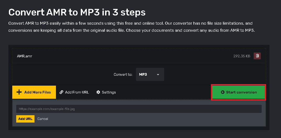 convert AMR to MP3 - converter 365 step 2