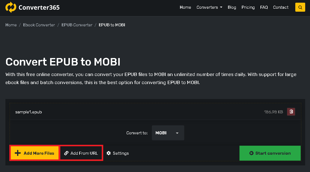 convert epub to mobi - step 1