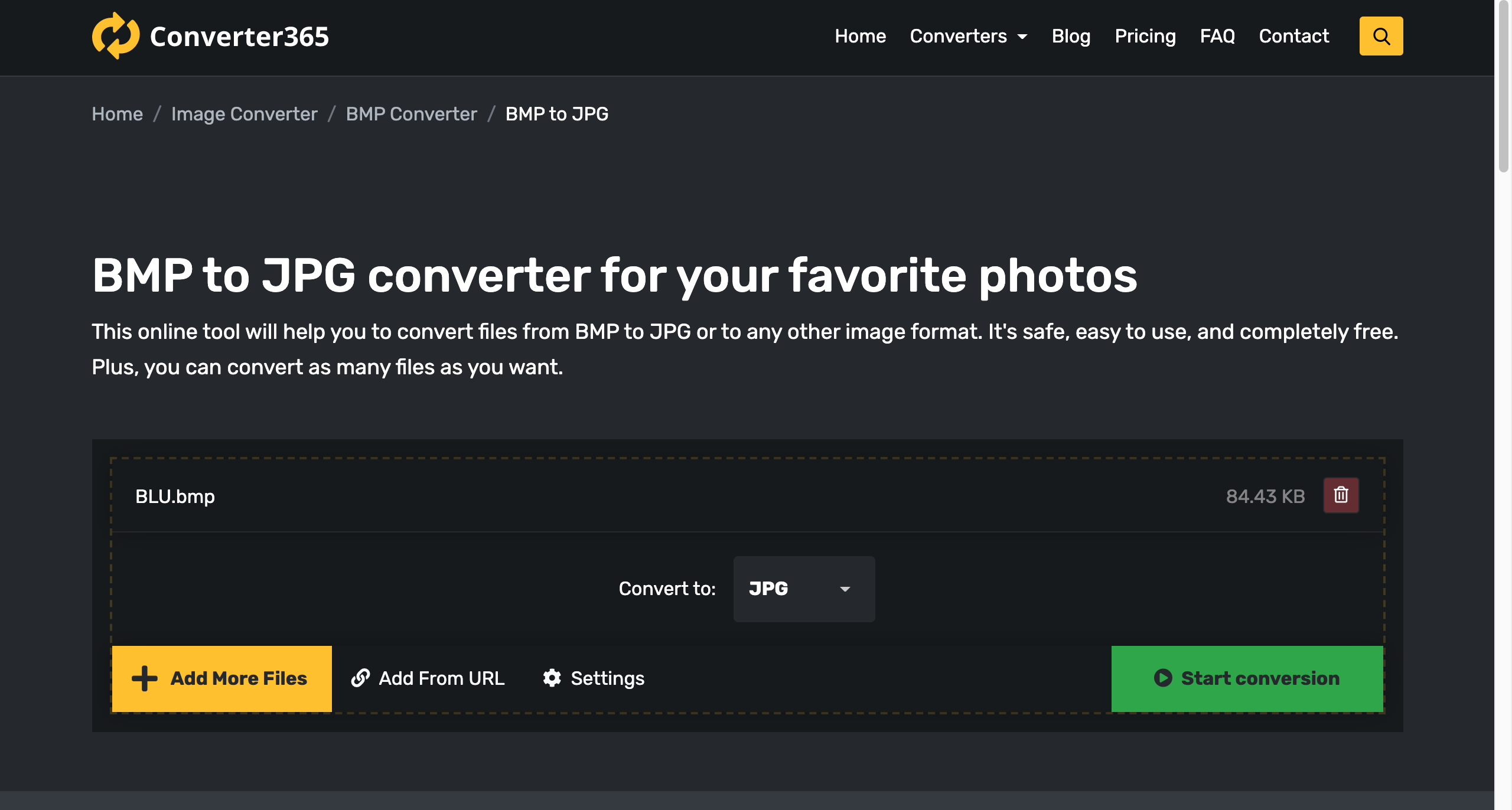 convert bmp to jpg converter365 step 1