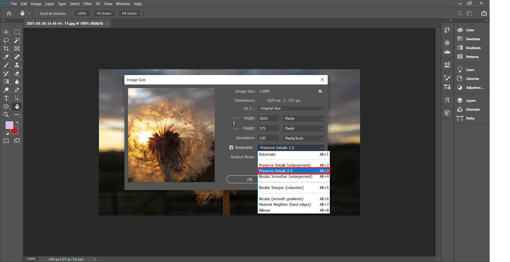 Convert low resolution image to high resolution in Photoshop