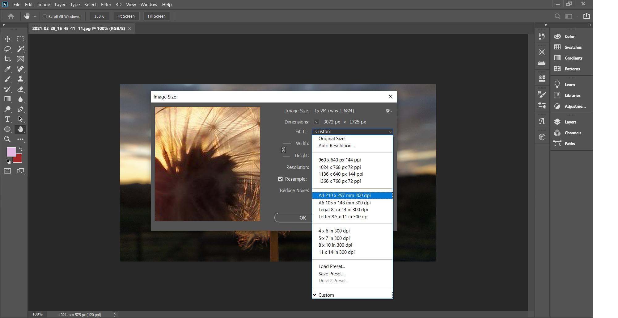 Convert low resolution image to high resolution in Photoshop