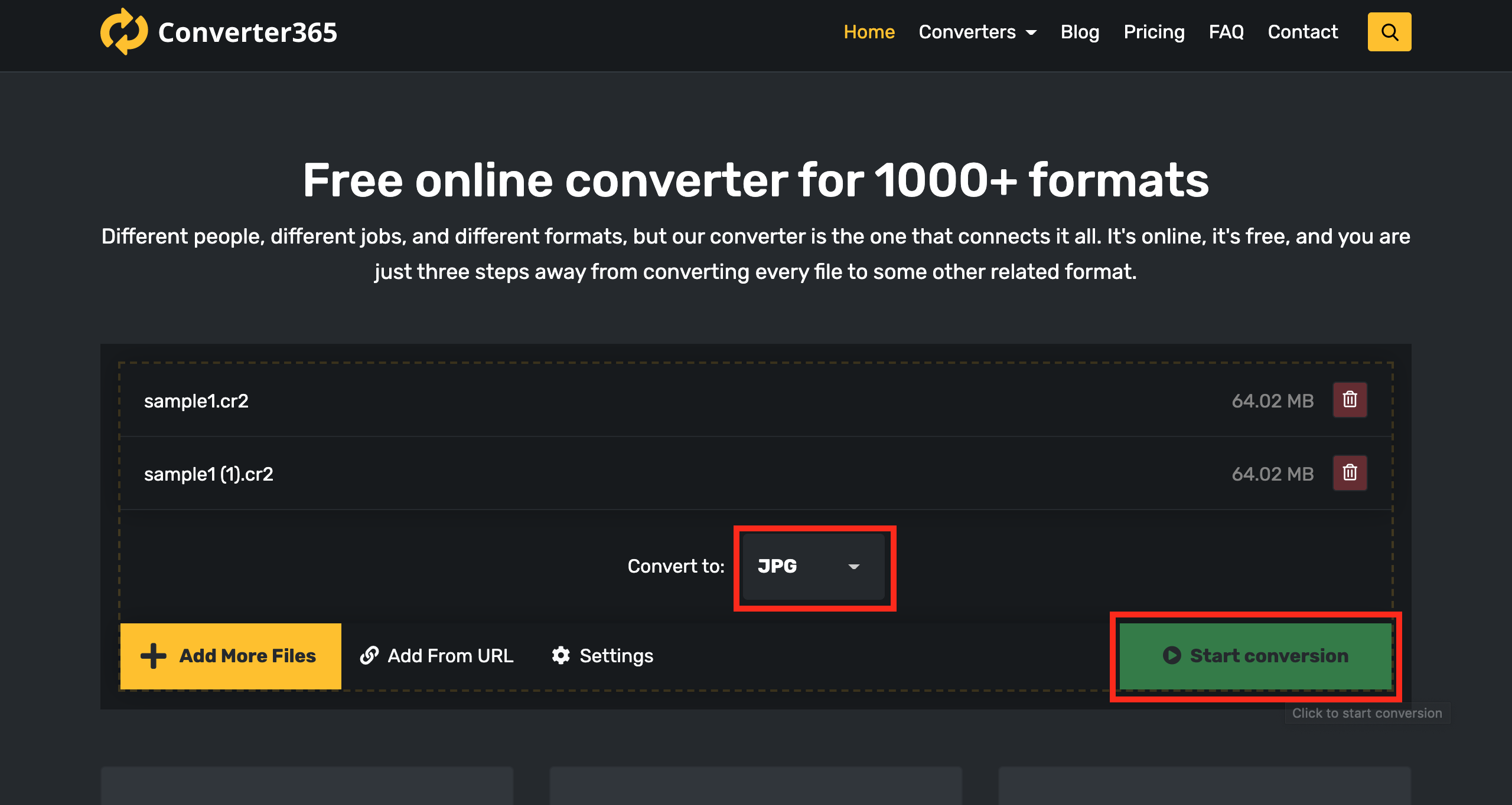 convert CR2 to JPG using Converter365 - Step 2