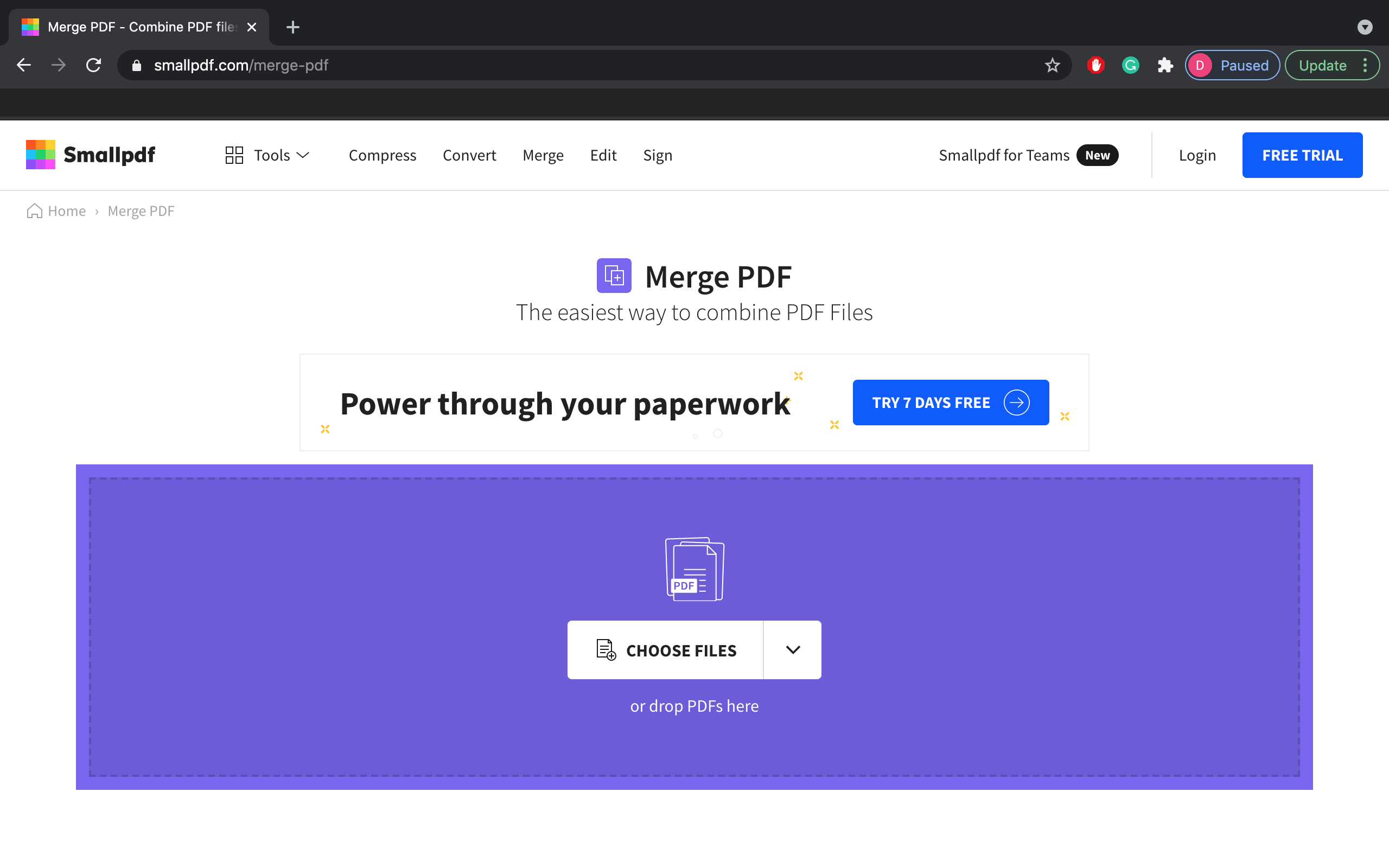 merge pdf files smallpdf step 1