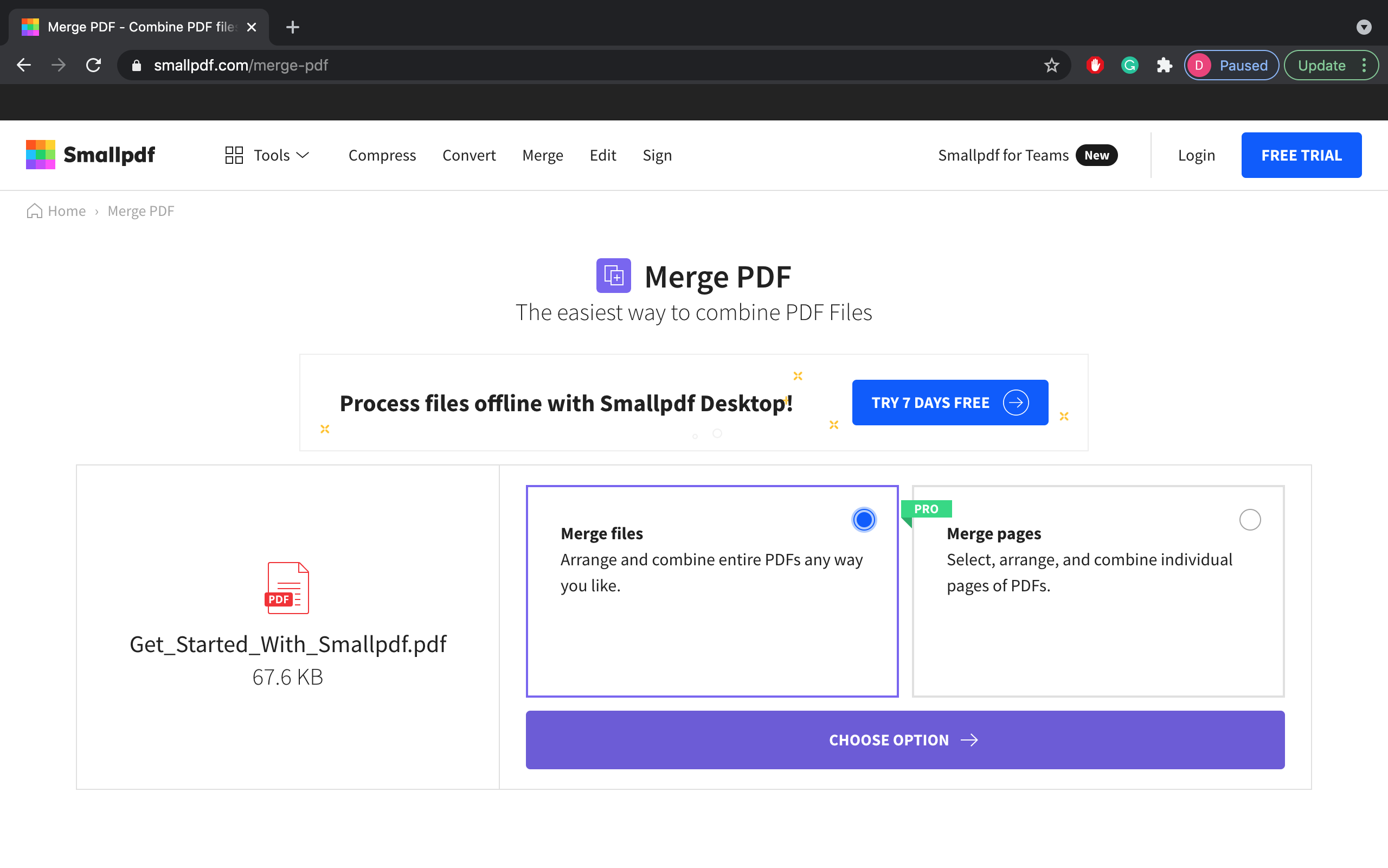 merge pdf files smallpdf step 2