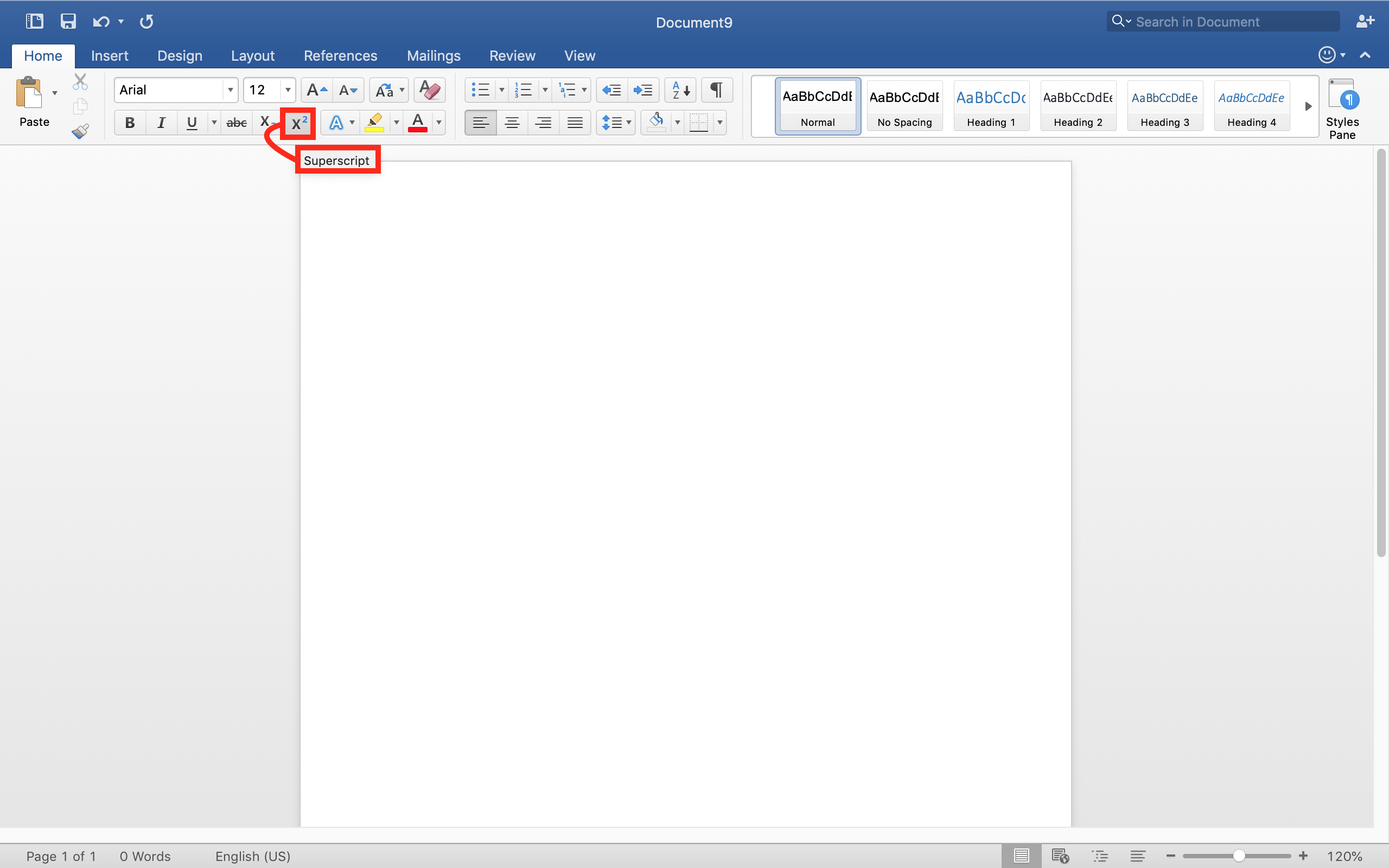 add a superscript or subscript in Microsoft word document Mac