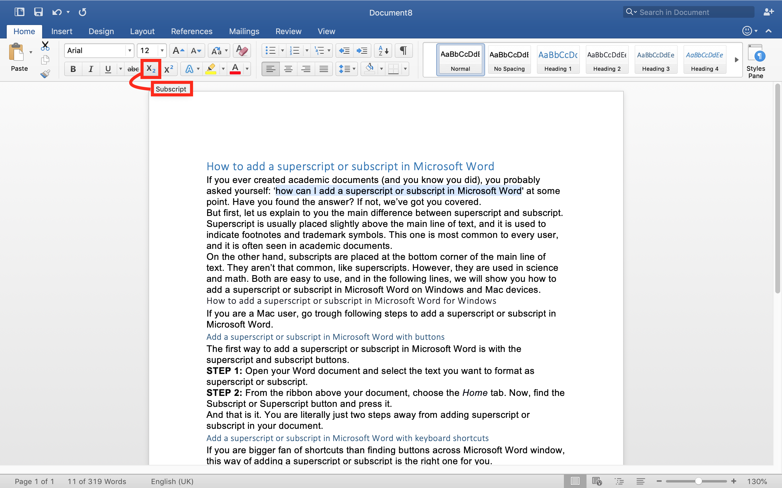 Best way to add a superscript or subscript in Microsoft Word