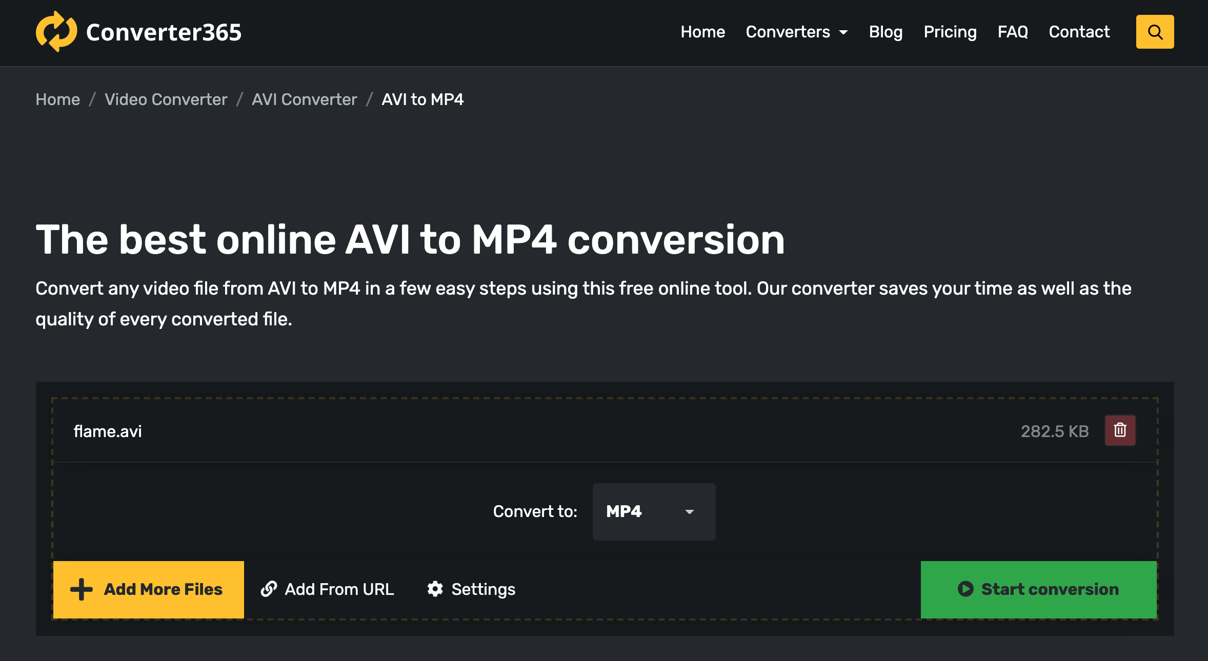 convert avi to mp4 converter365 step 1