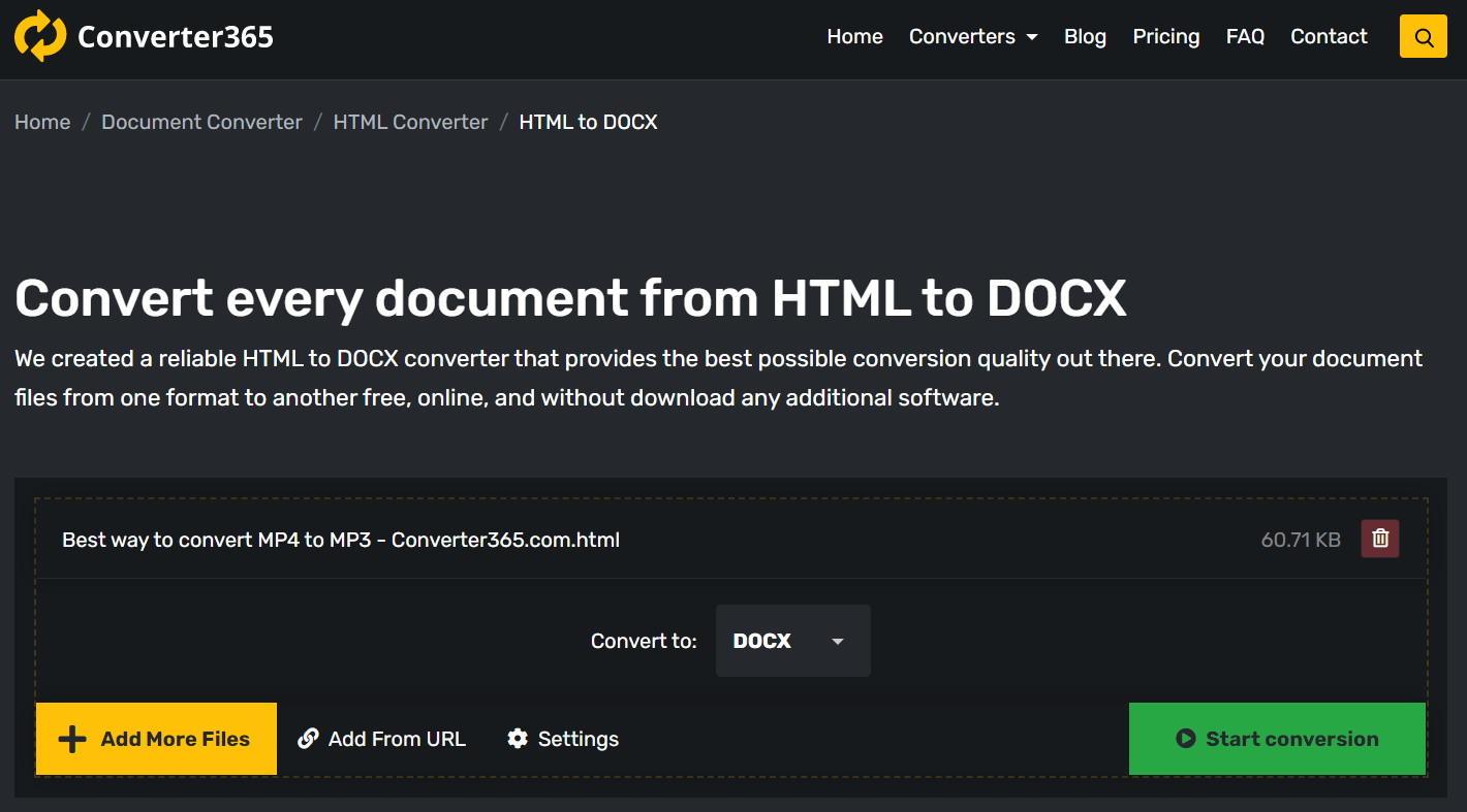 How to convert HTML to DOCX for free online?