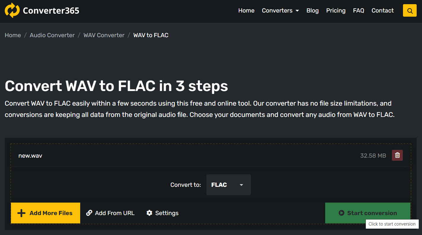How to convert WAV to FLAC using a free online tool?