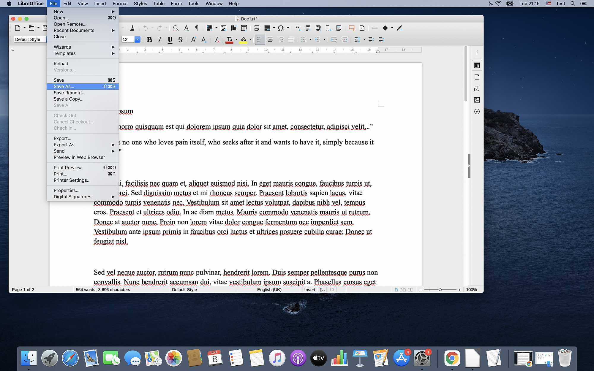 How to use LibreOffice Writer as RTF to DOCX converter on Mac?