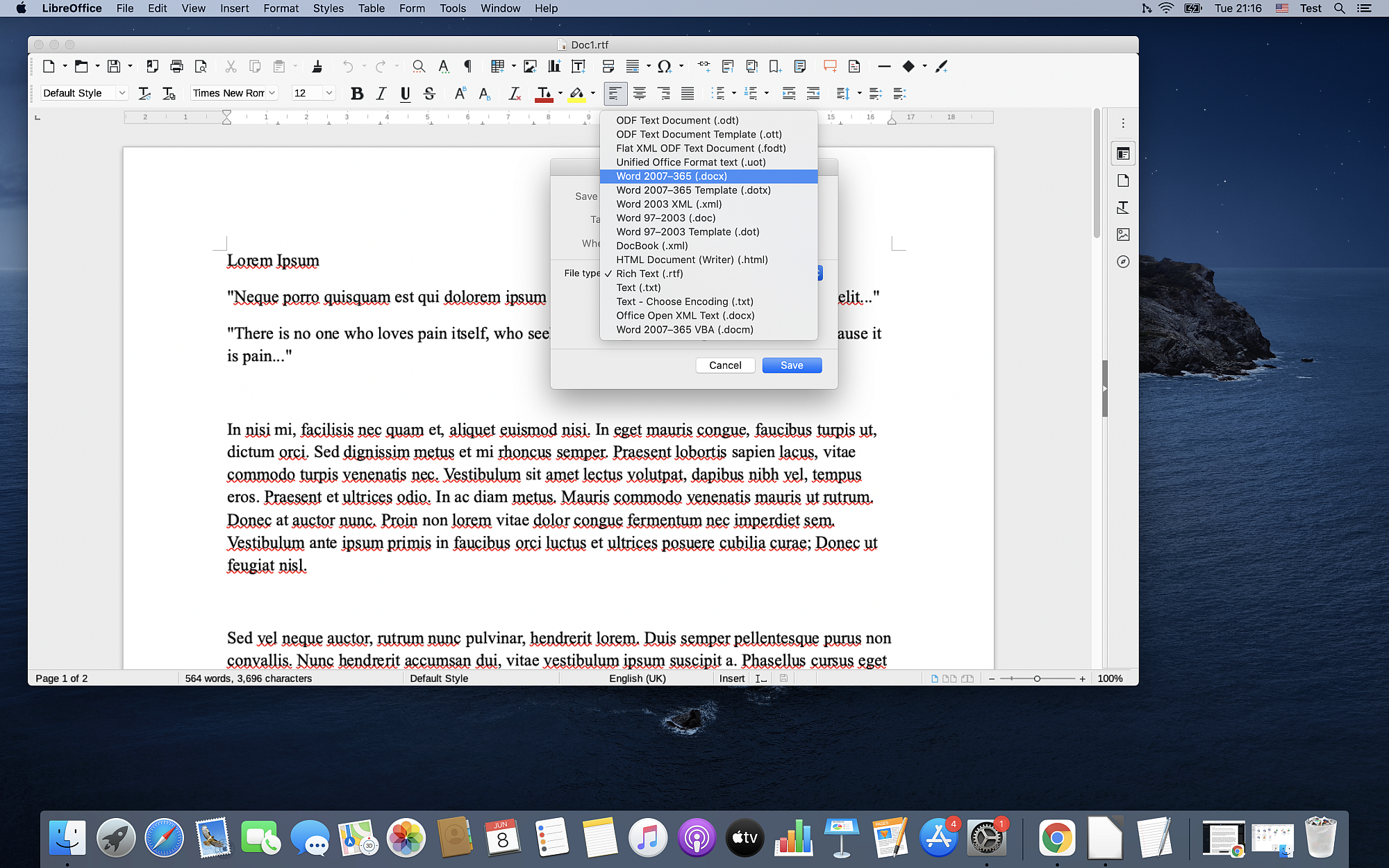 How to use LibreOffice Writer as RTF to DOCX converter on Mac?