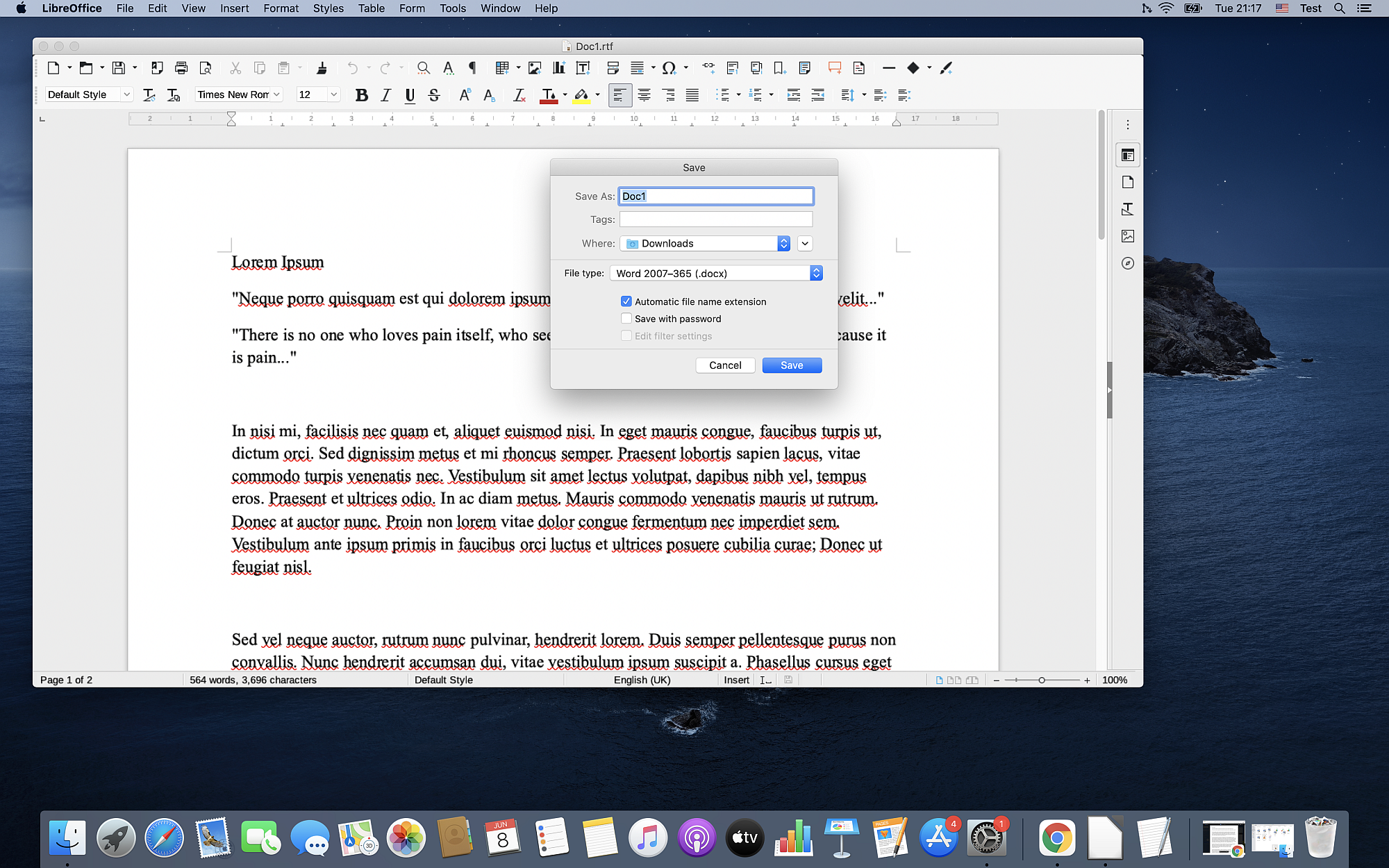 How to use LibreOffice Writer as RTF to DOCX converter on Mac?