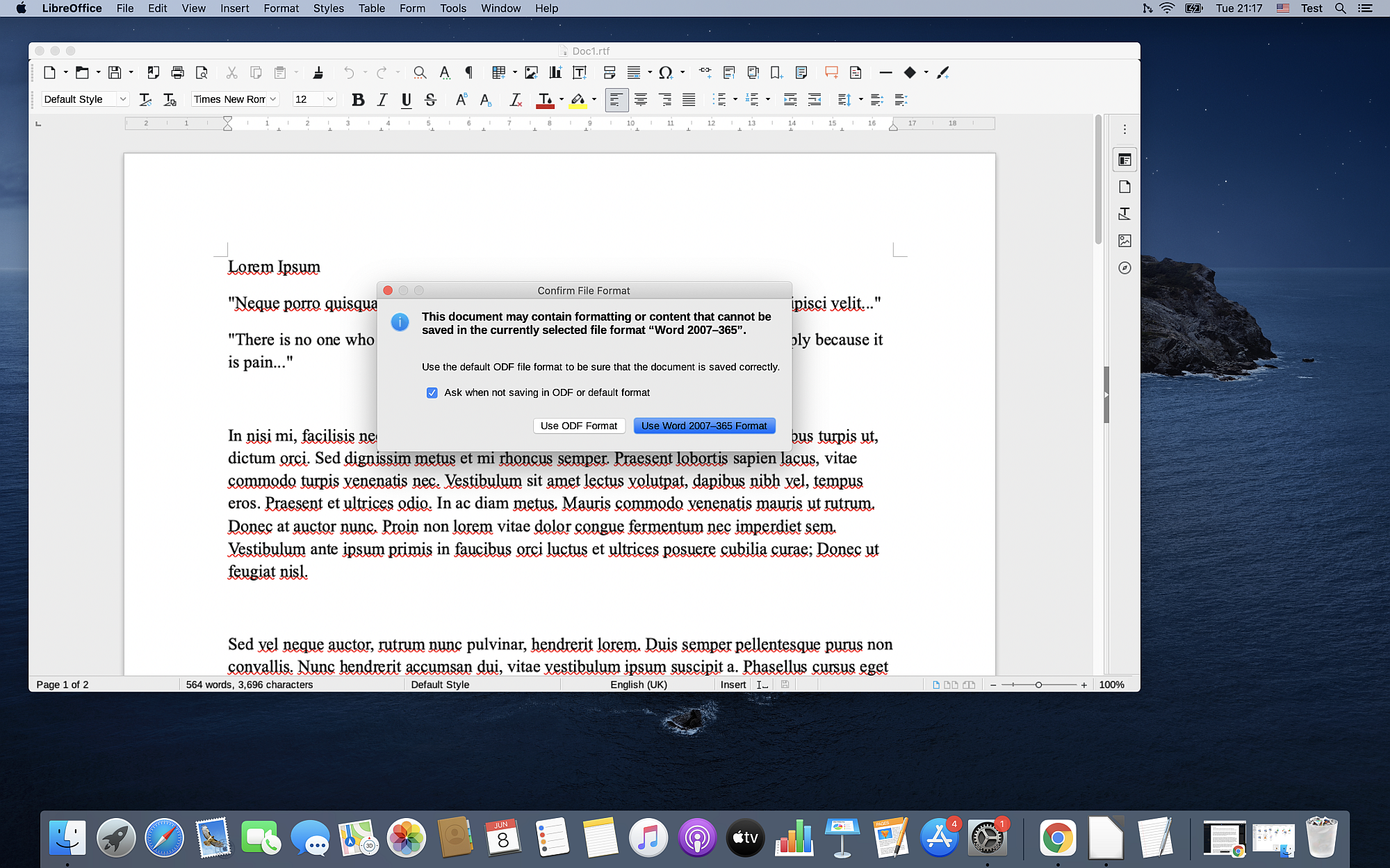 How to use LibreOffice Writer as RTF to DOCX converter on Mac?