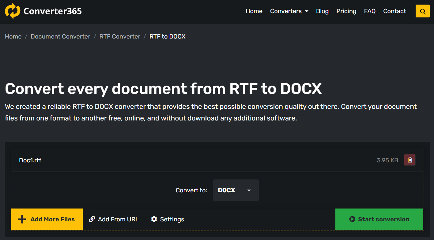 How to use free online RTF to DOCX converter?