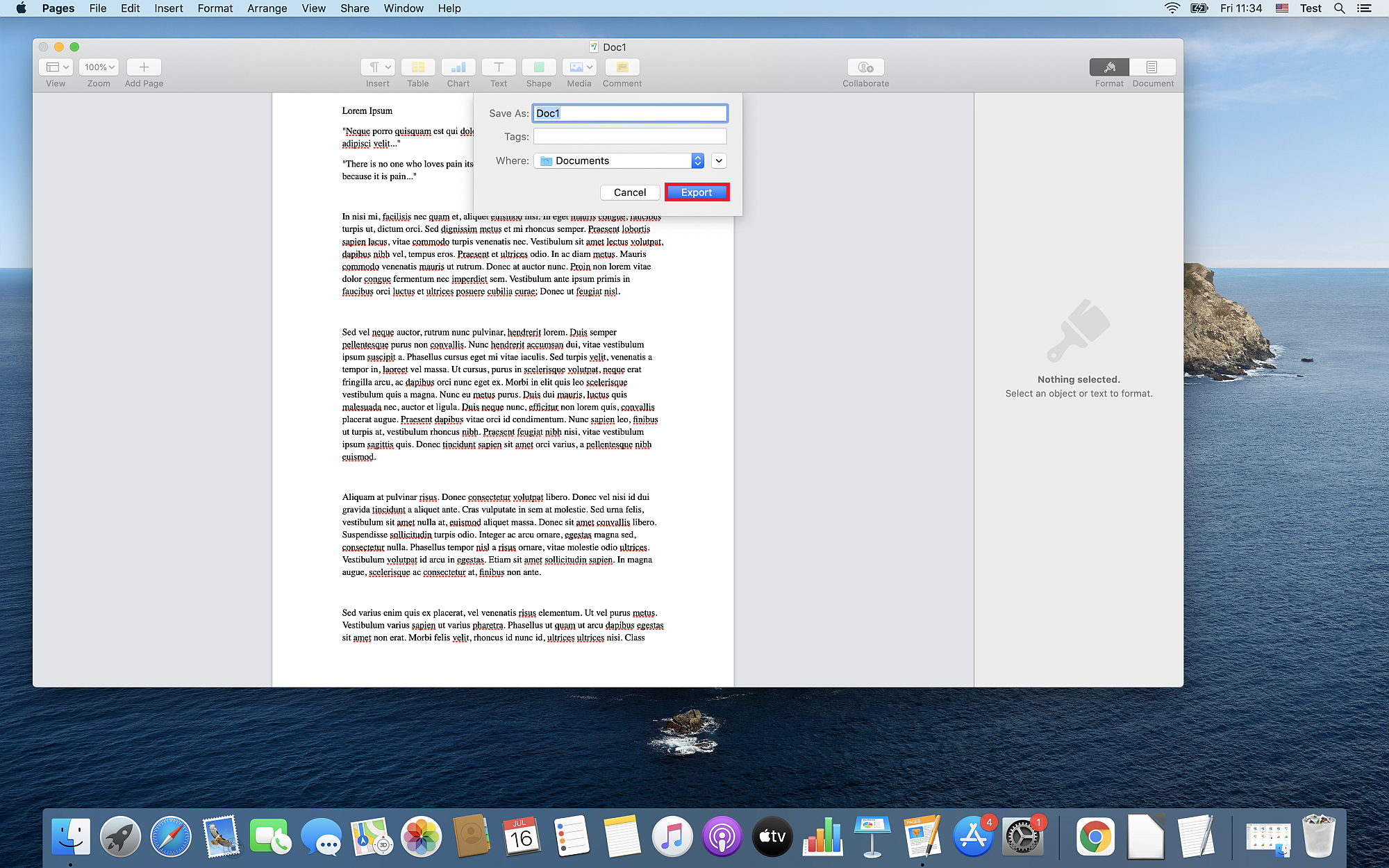 How to convert a PAGES document to PDF on macOS Catalina?